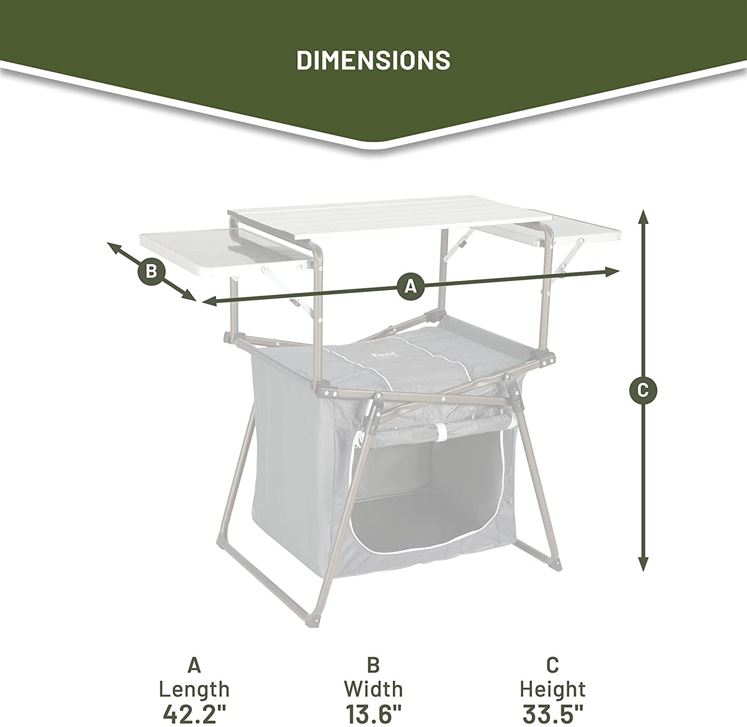 Folding Kitchen Lightweight Portable Aluminum Storage and Carry Bag. Camp Cook Station. Foldable Grill Table for BBQ. Picnic. Backyard. 42.13X13.58X31.3/33.46 inches. Gray