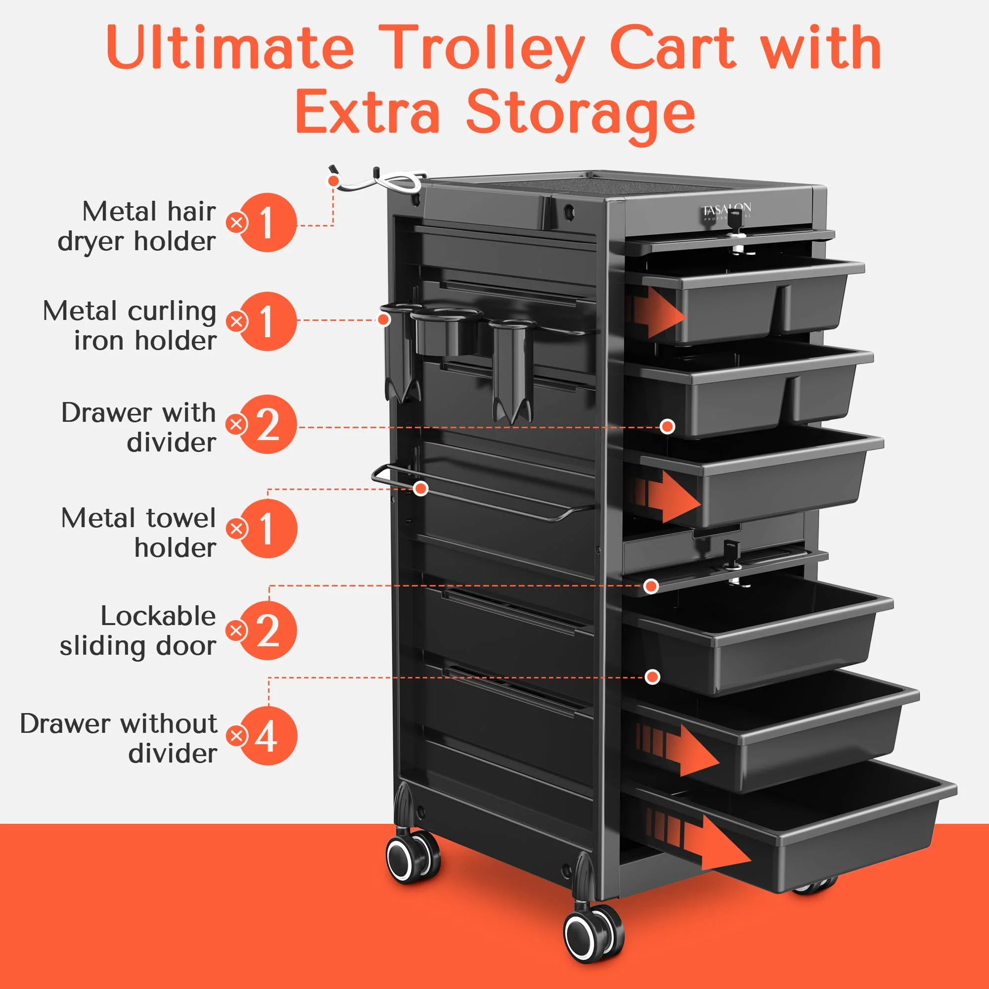 TASALON Lockable Salon Trolley Cart with 6 Drawers