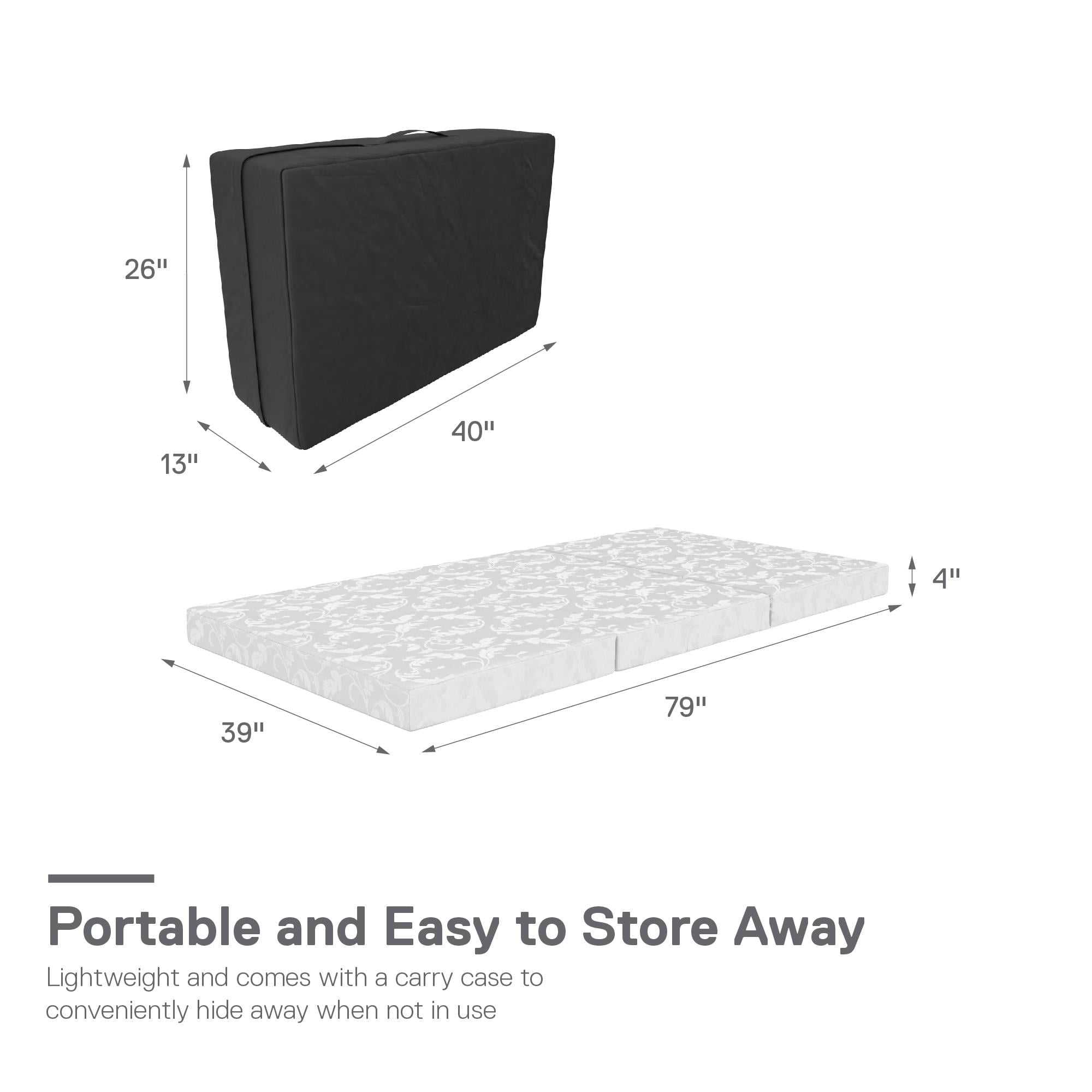 Aries 4-Inch Tri Folding Mattress with Carry Bag and Washable Cover. Twin Size