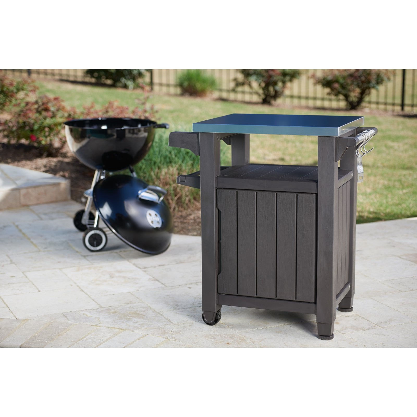 Unity 40 Gal Patio Storage Grilling Bar Cart w/Stainless Steel Top. Brown