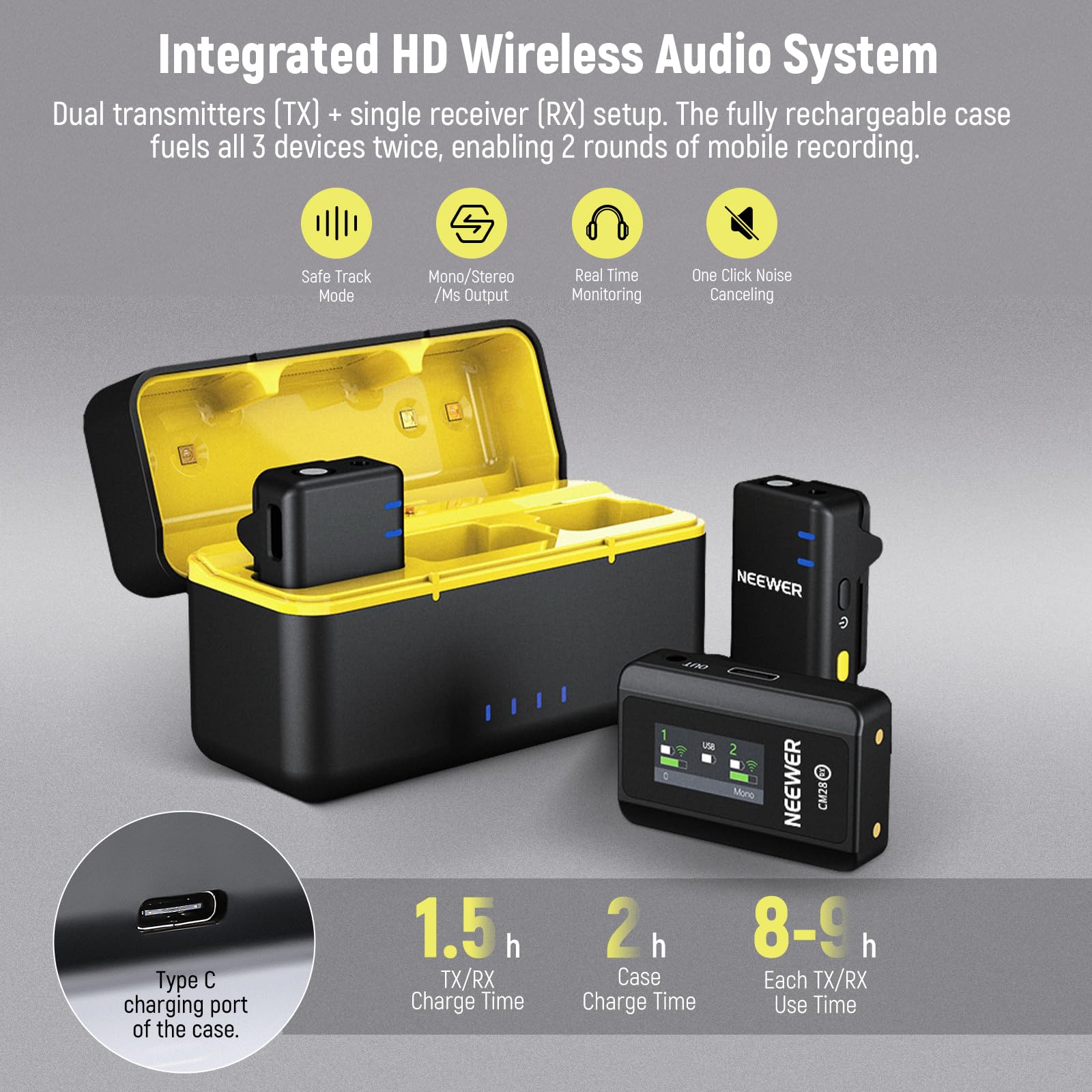 NEEWER Wireless Lavalier Microphone System with Charging Case