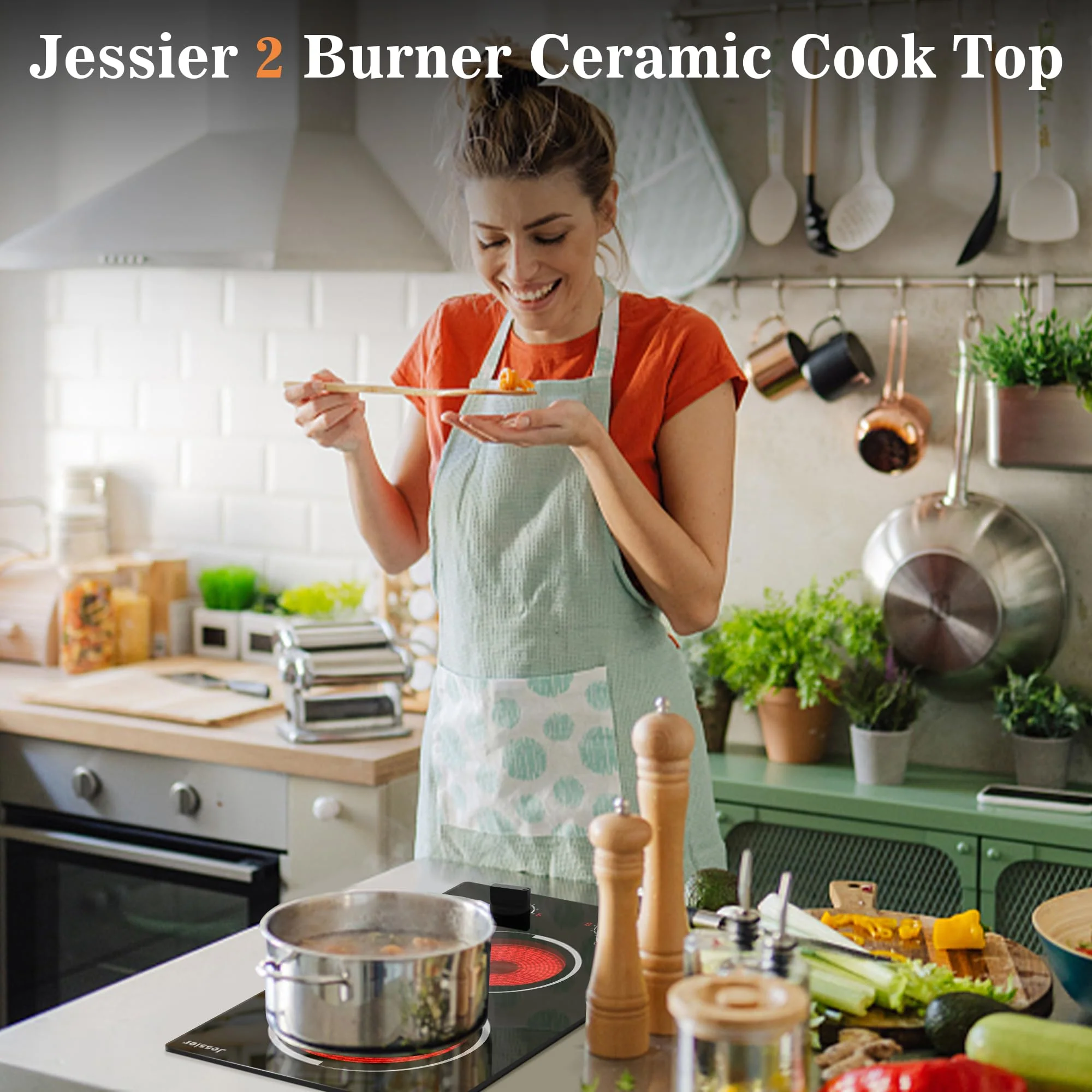 Jessier Portable 110V Electric Cooktop with 2 Burner Plug in