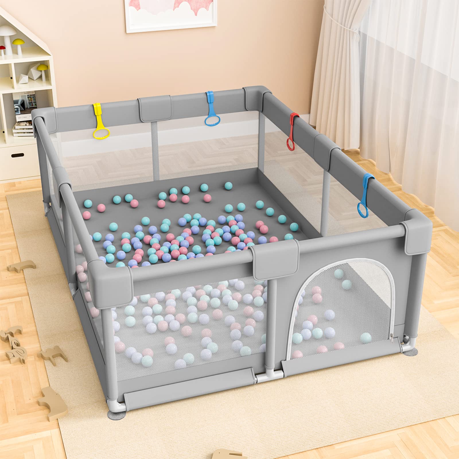Zimmoo 79 ��71 Extra Large Baby Playpen with Zippered Door and Storage Bag