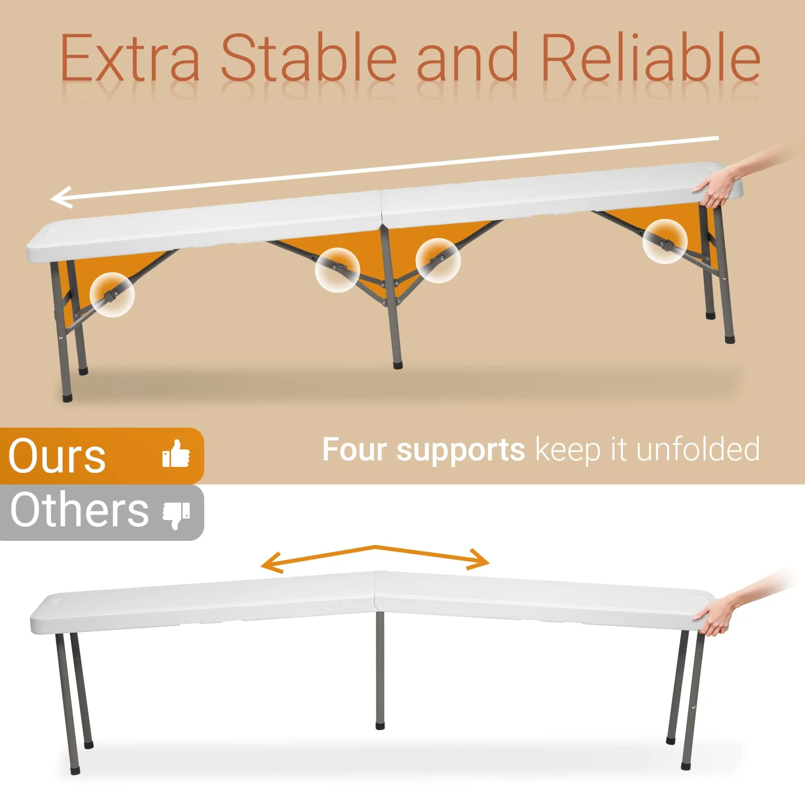 VINGLI 6 feet Plastic Folding Bench. Outdoor Picnic Party Camping Dining Seat