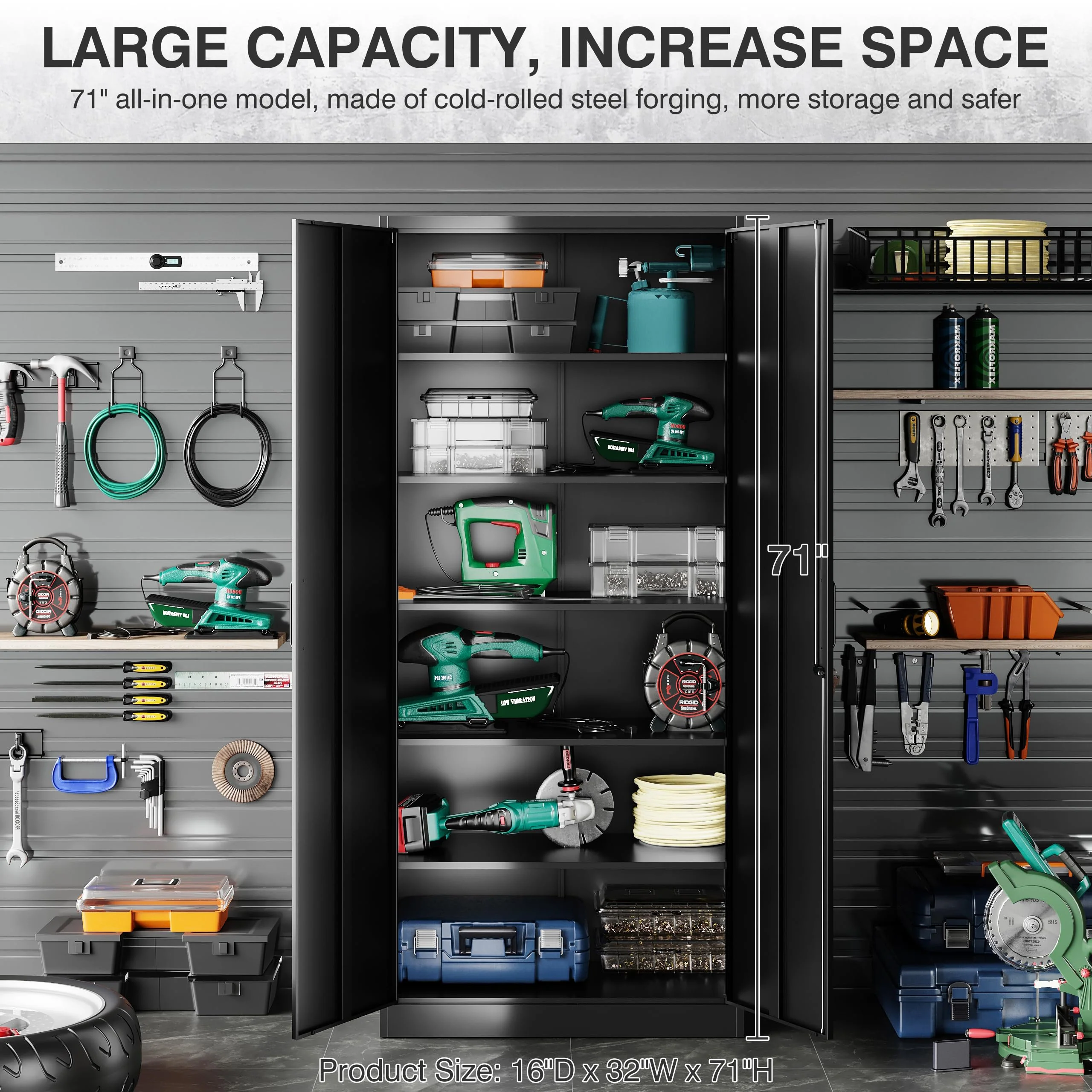 SISESOL 71 Metal Garage Storage Cabinet with 2 Doors