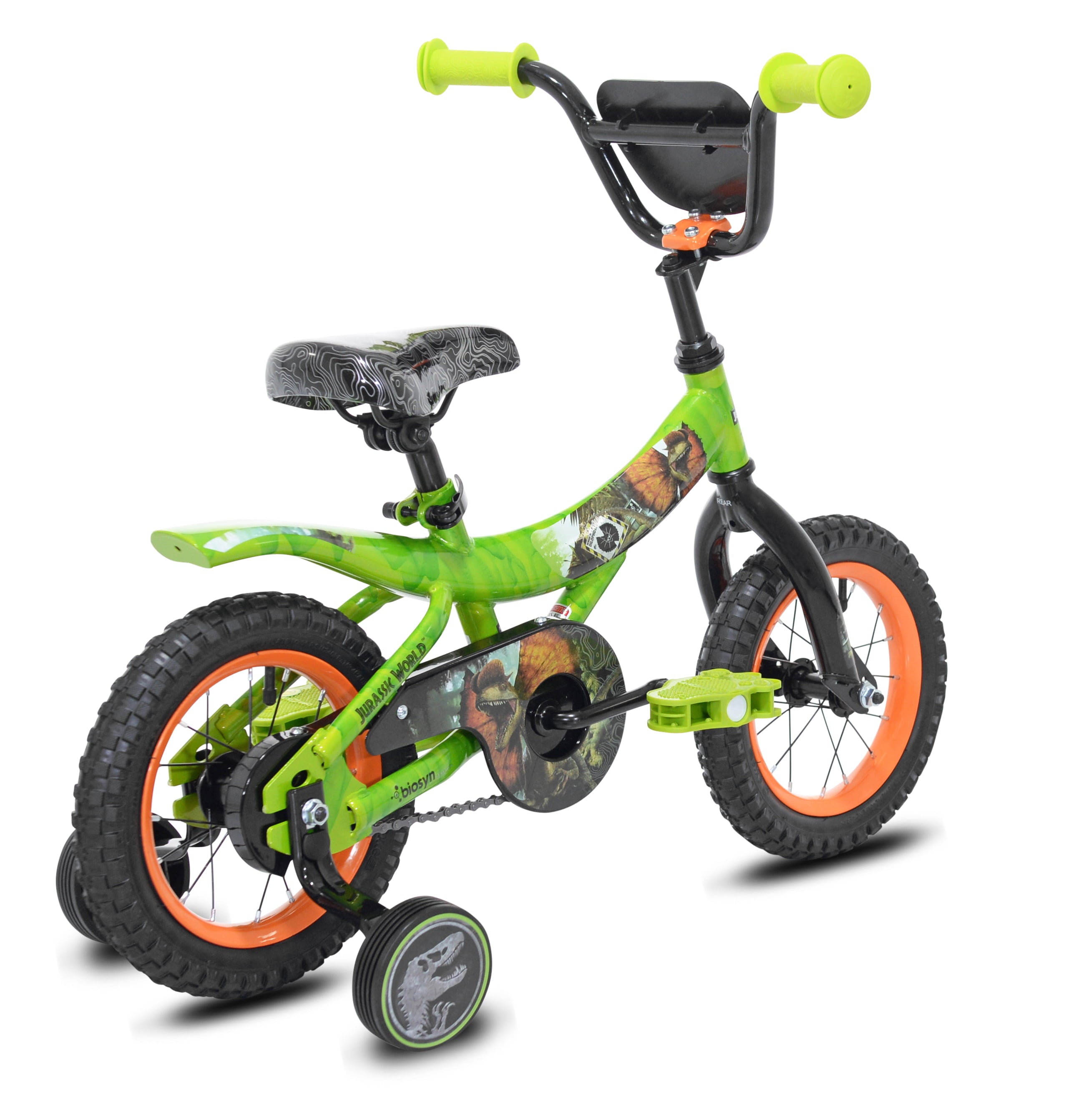 World? 12-inch Raptor Boy's Bicycle with Training Wheel. Green and Orange