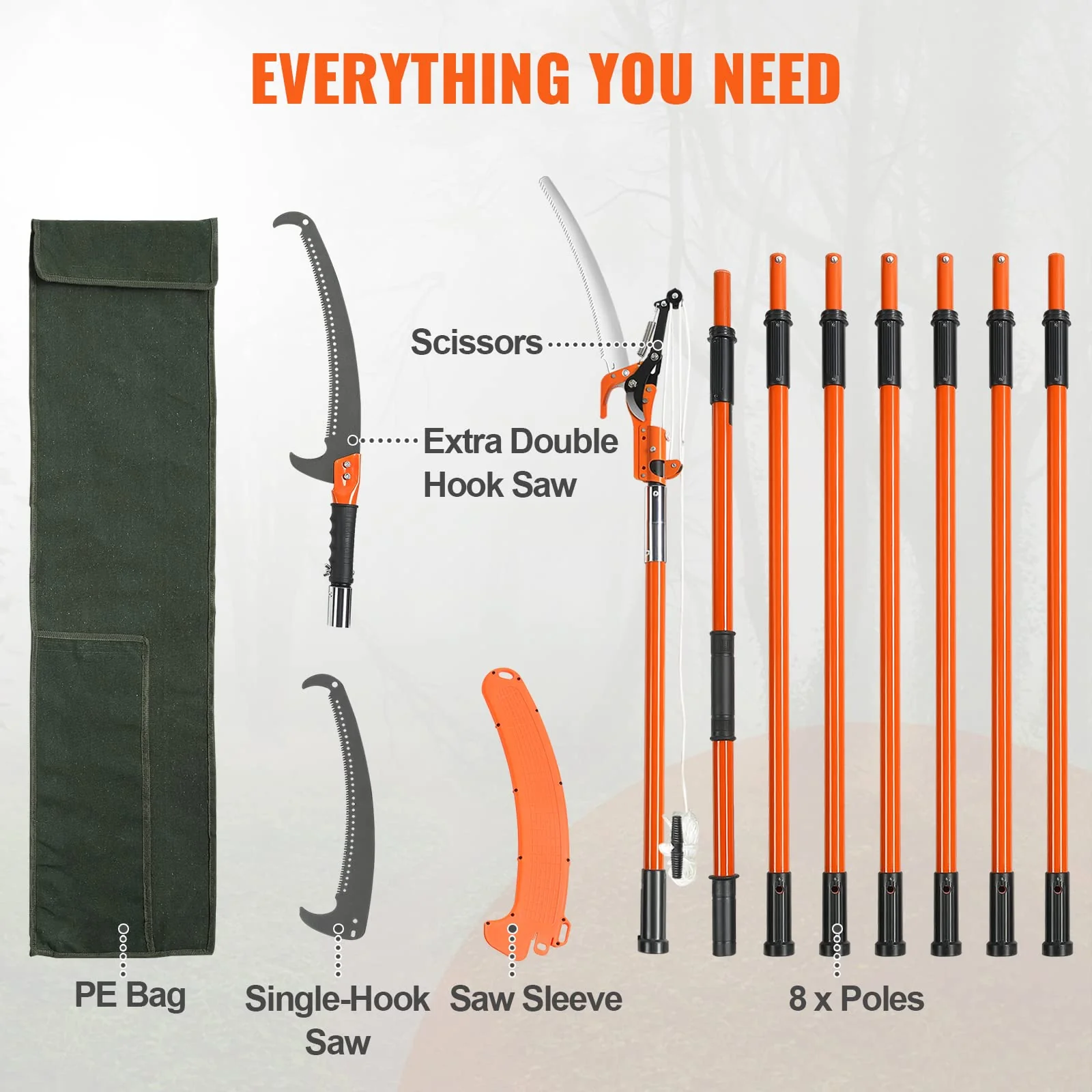 VEVOR Manual Pole Saw. 7.3-27 ft Extendable Tree Pruner
