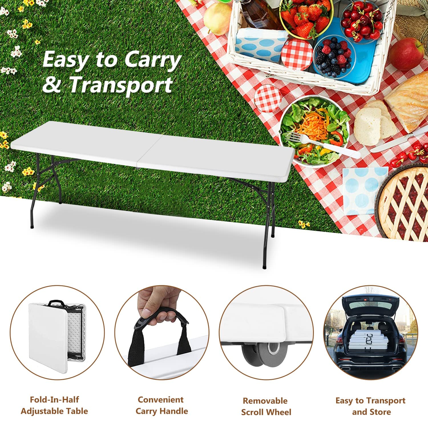 FDW Folding Table for Office Home Camping Party