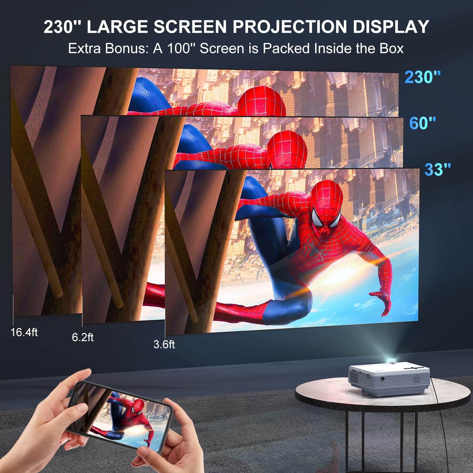 FUDONI Portable Outdoor Projector with Screen for Home Theater