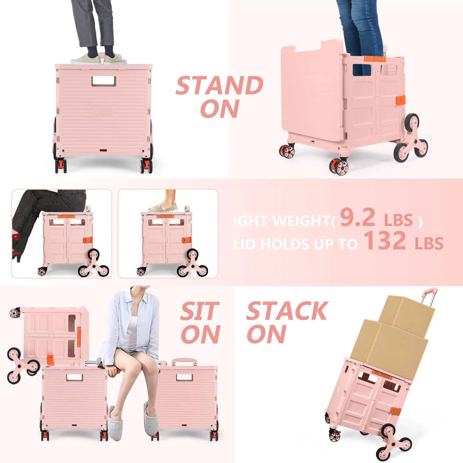 Foldable Utility Cart with Stair Climbing Wheels