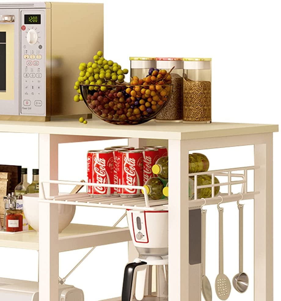 3-Tier Kitchen Island Cart Baker's Rack Utility Shelf Microwave Stand with Storage and Drawer Storage Cart Workstation Shelf. White Maple