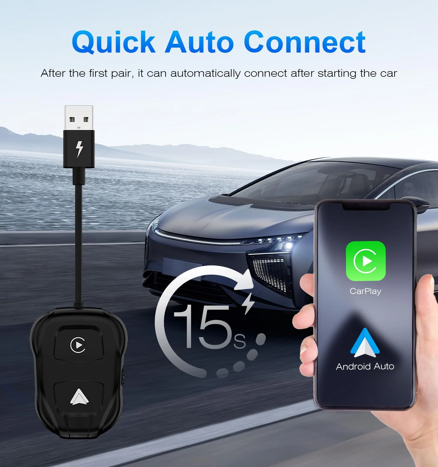 ITIDU Wireless Carplay/Android Auto Adapter. Plug & Play Setup