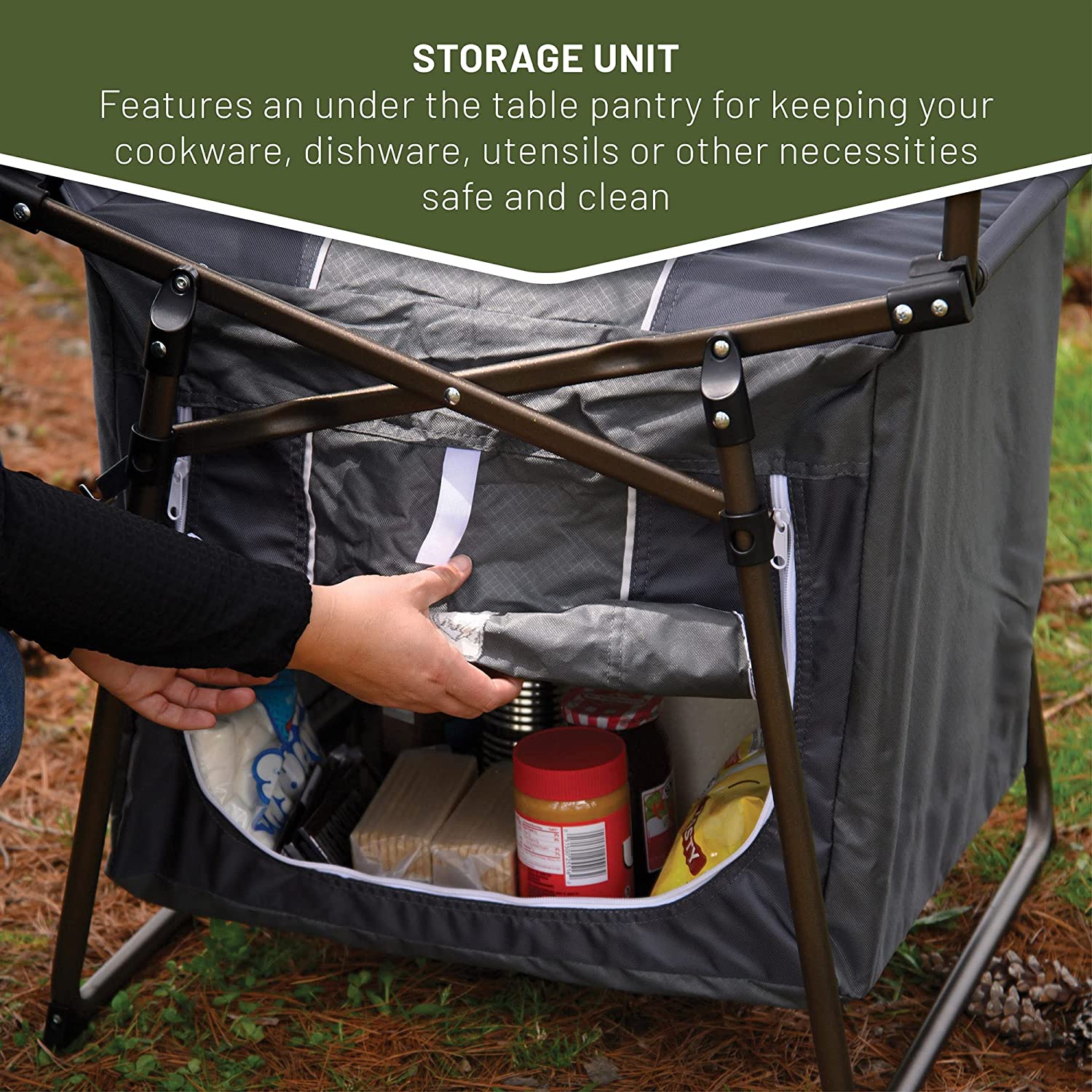 Folding Kitchen Lightweight Portable Aluminum Storage and Carry Bag. Camp Cook Station. Foldable Grill Table for BBQ. Picnic. Backyard. 42.13X13.58X31.3/33.46 inches. Gray