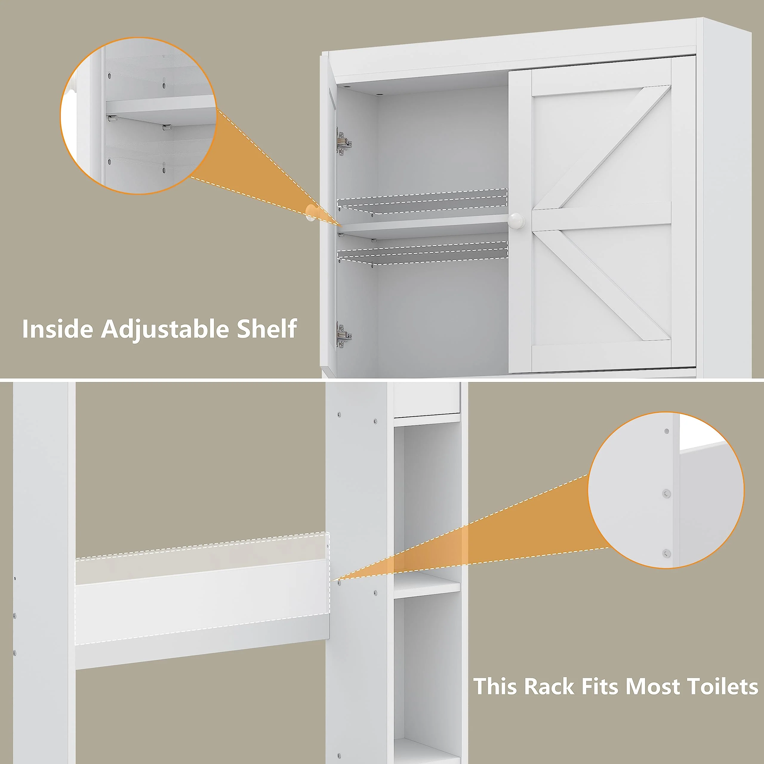 furomate Over The Toilet Storage Cabinet with Shelves and Doors