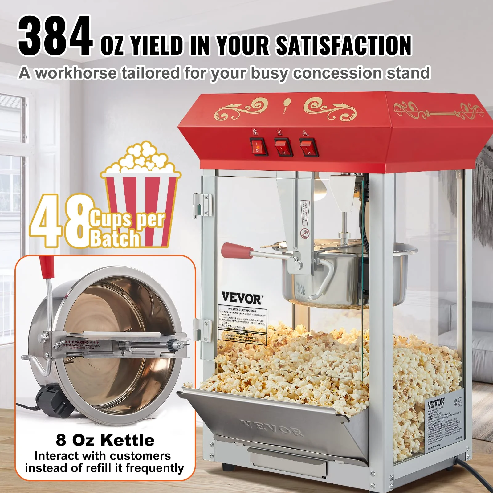VEVOR Commercial Popcorn Machine for 48 Cups per Batch