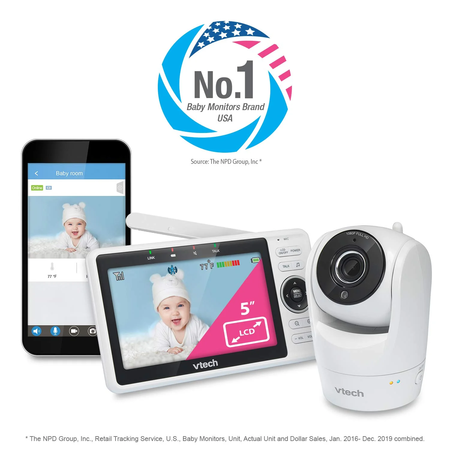 VTech Smart WiFi Baby Monitor. 5-inch 720p Display. 1080p Camera