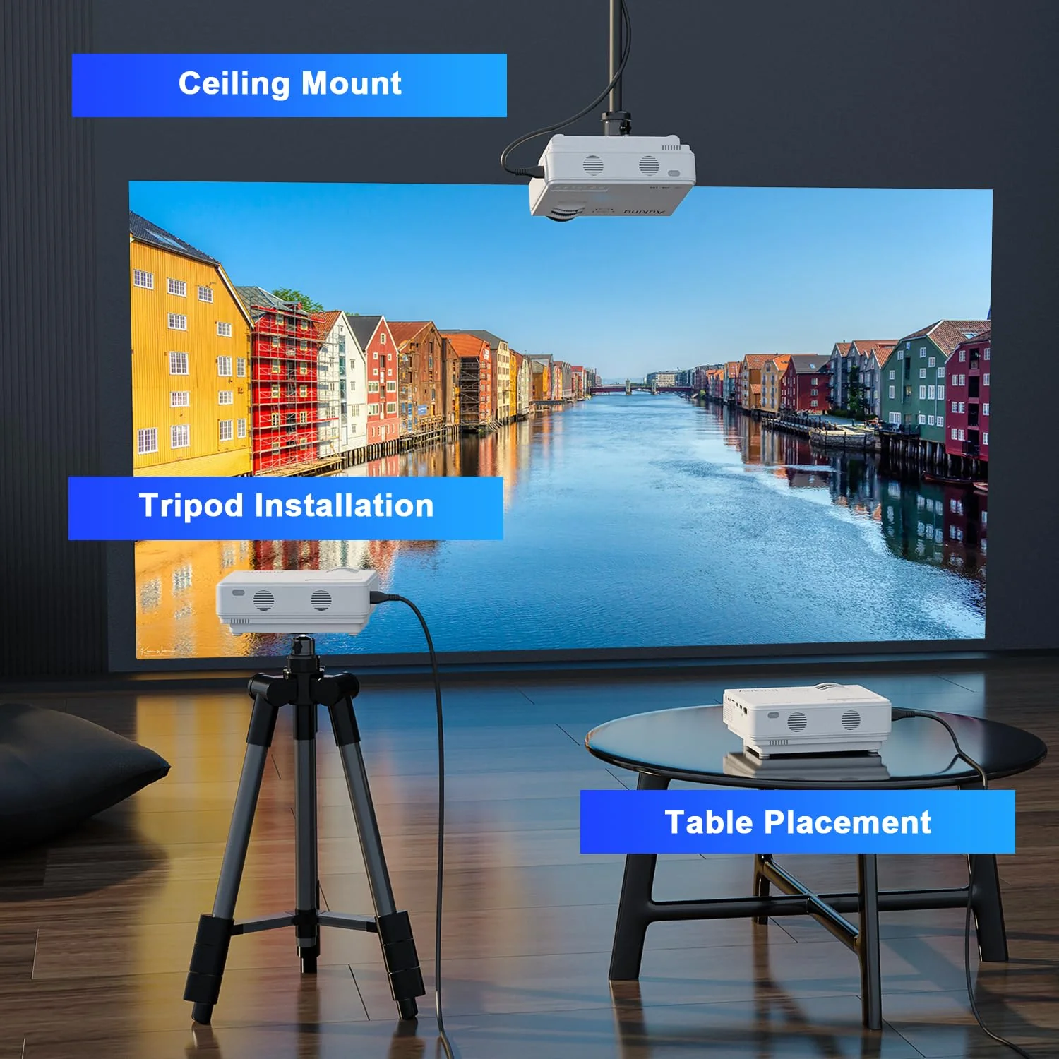 AuKing Full HD 1080P Home Theater Video Mini Projector