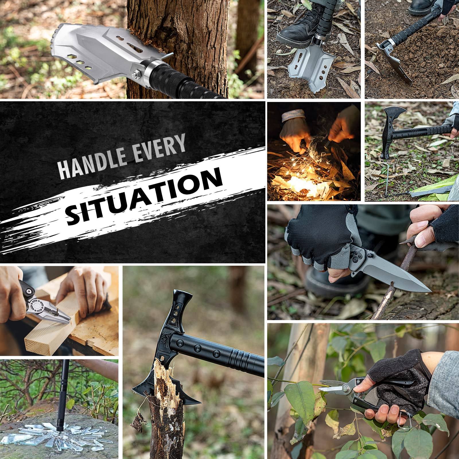 HUZSV Camping Shovel Axe Outdoor Survival Shovel Set
