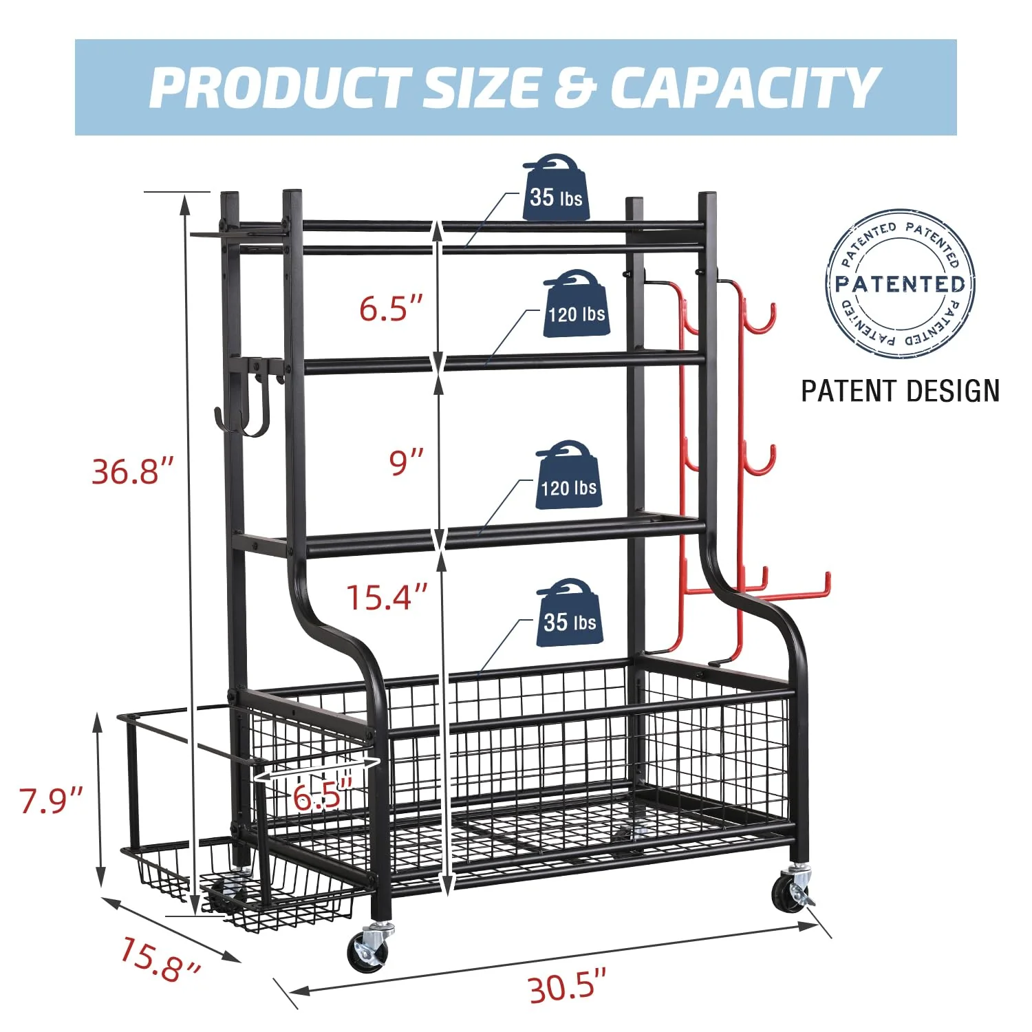 PLKOW Dumbbell Weight Rack for Kettlebells Yoga Mat and Balls