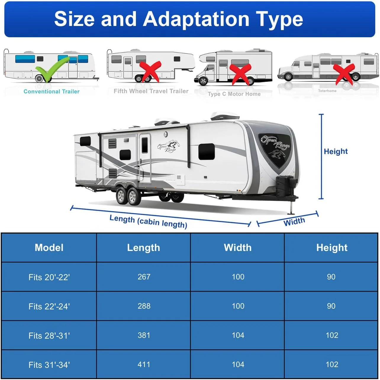Kayme 300D Oxford Travel Trailer RV Cover. 28-31ft Camper Cover