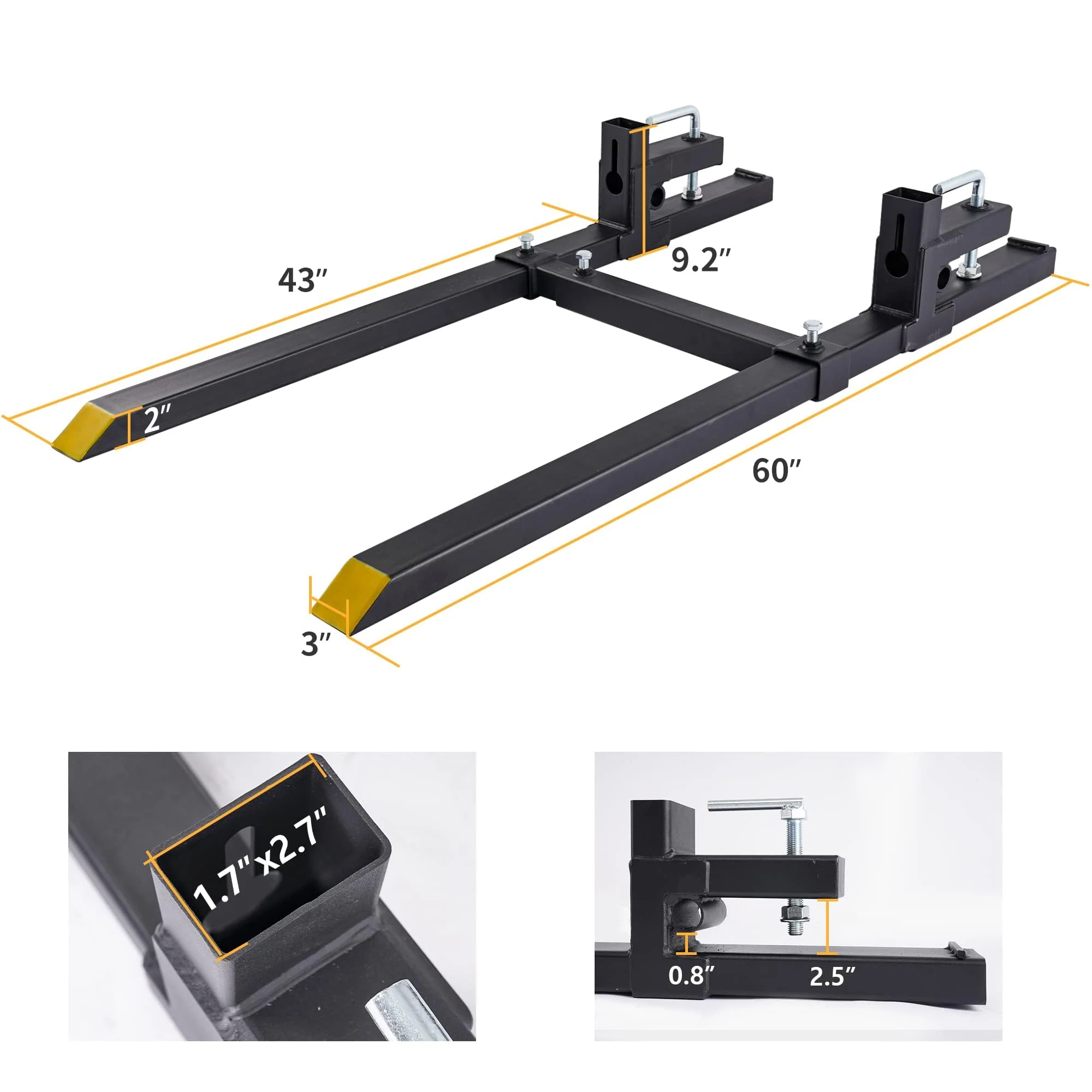 YINTATECH 60 4000lbs Clamp on Pallet Forks Heavy Duty Tractor Forks