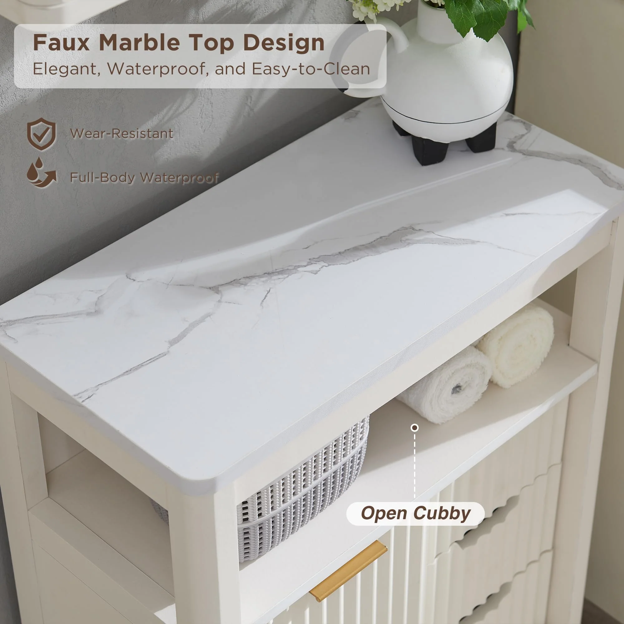 T4TREAM Fluted Bathroom Floor Cabinet with Sliding Door