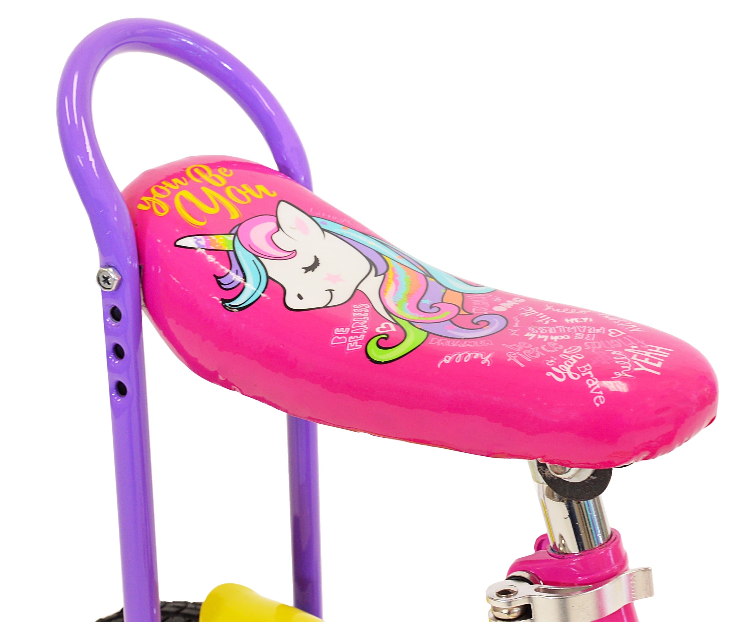 12 in.  Girl's Let You Be You Unicorn. Child's Bicycle. Pink and Purple