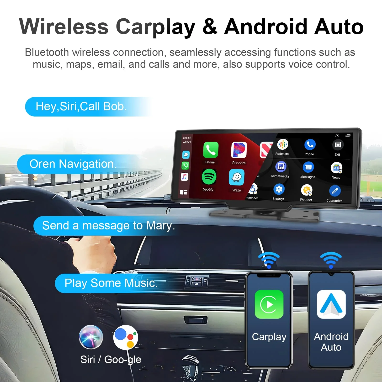 Podofo 10.26 Touchscreen Wireless Apple Carplay
