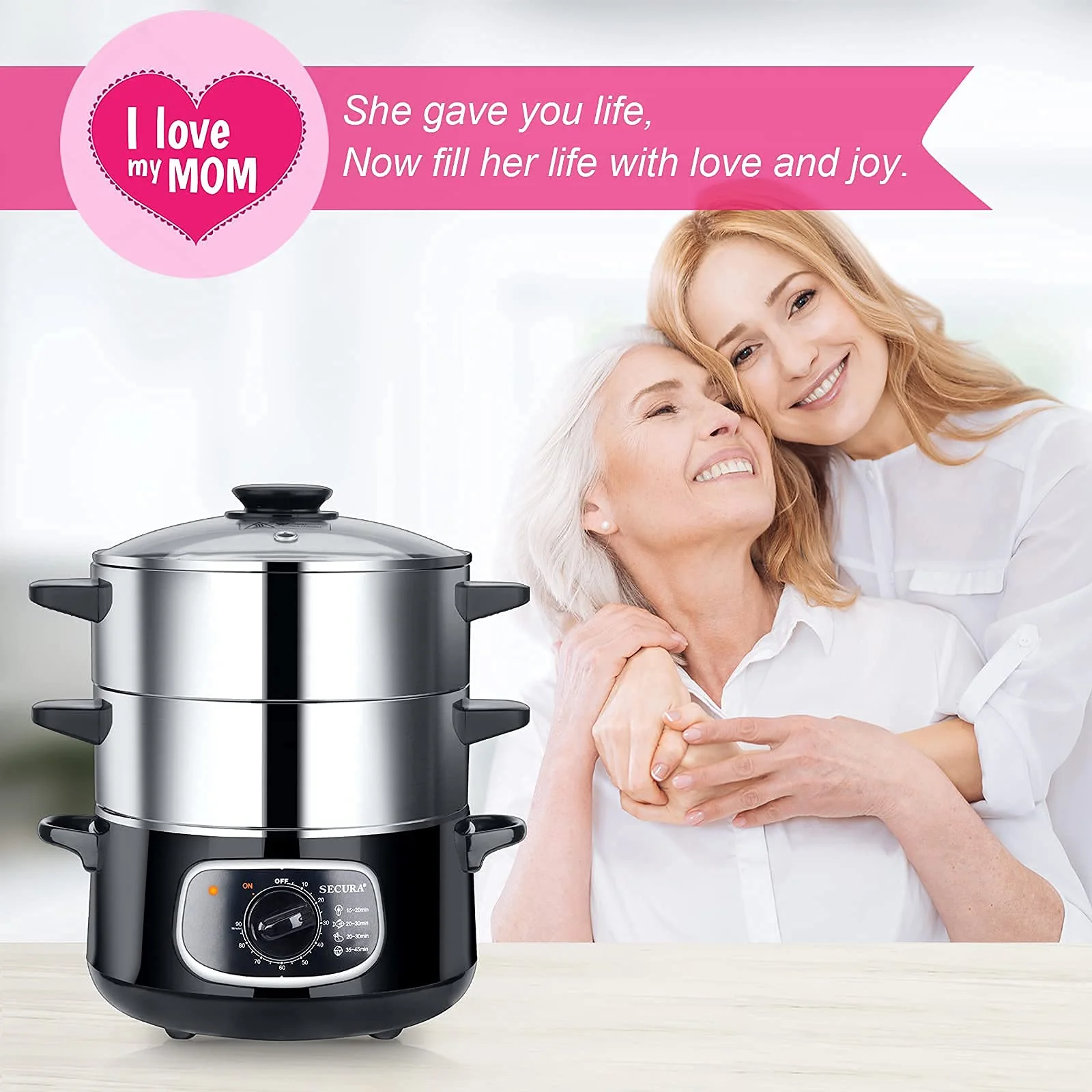 Secura 8.5 Qt Electric Stainless Steel Food Steamer