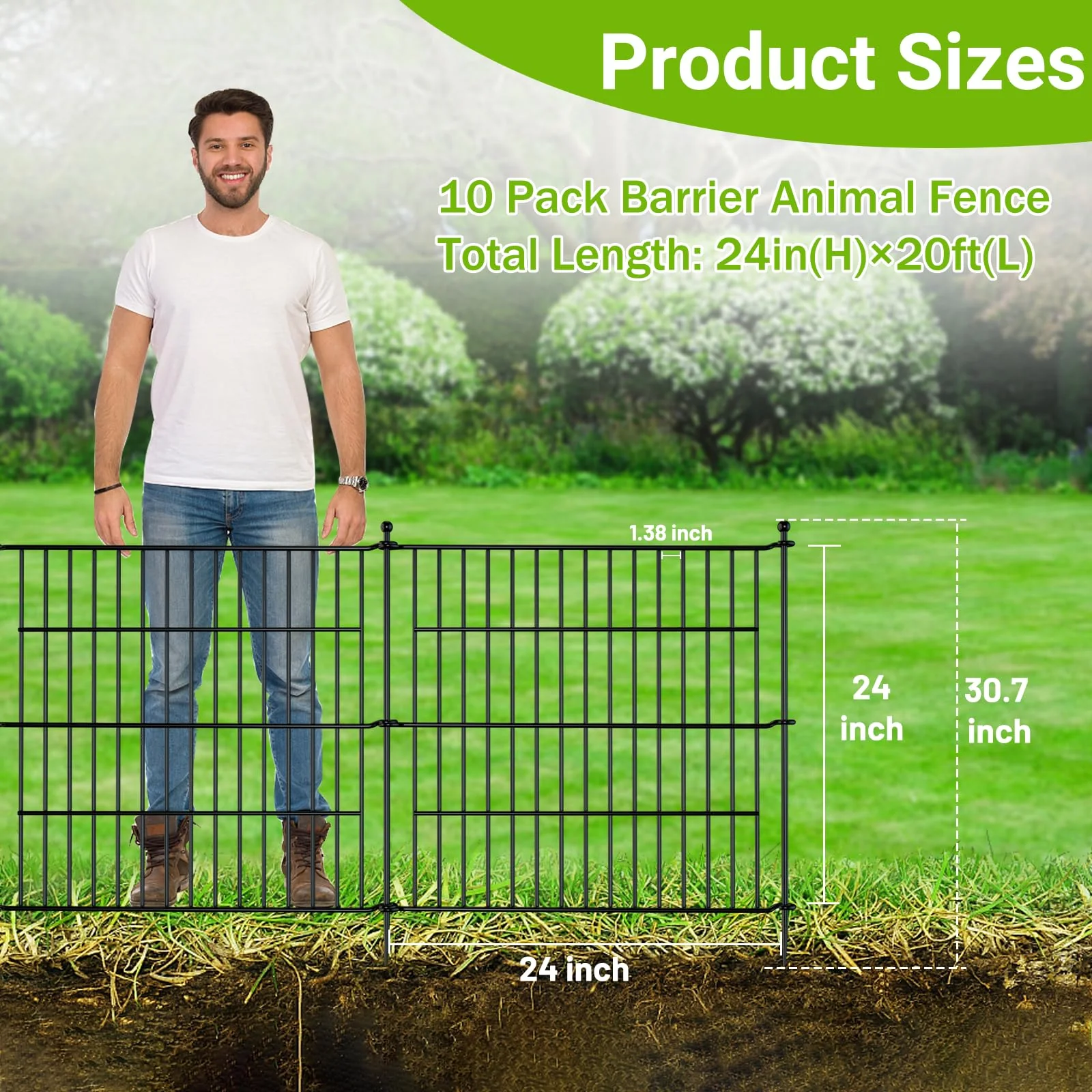 10 Panels No Dig Garden Fence for Outdoor Yard Decorative