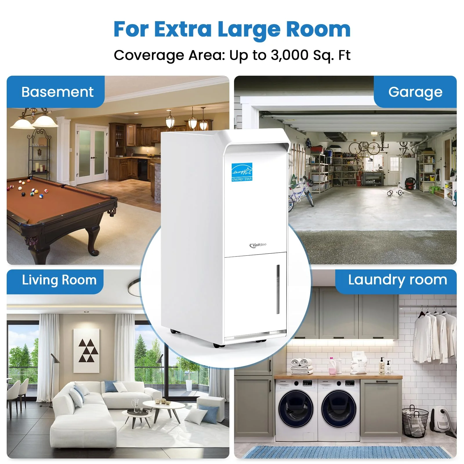 Vellgoo 4.500 Sq.Ft Energy Star Dehumidifier for Basement