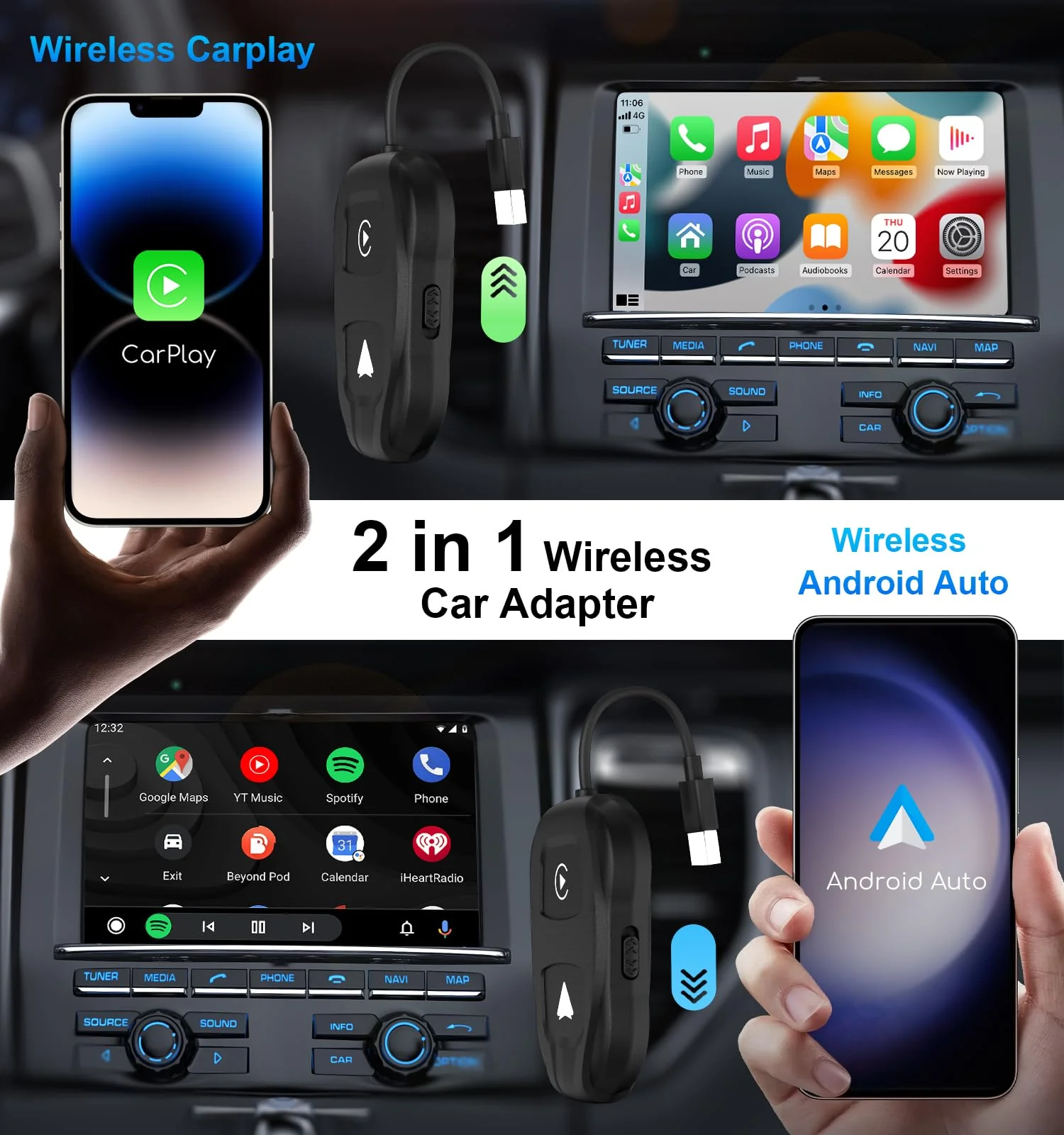 ITIDU Wireless Carplay/Android Auto Adapter. Plug & Play Setup