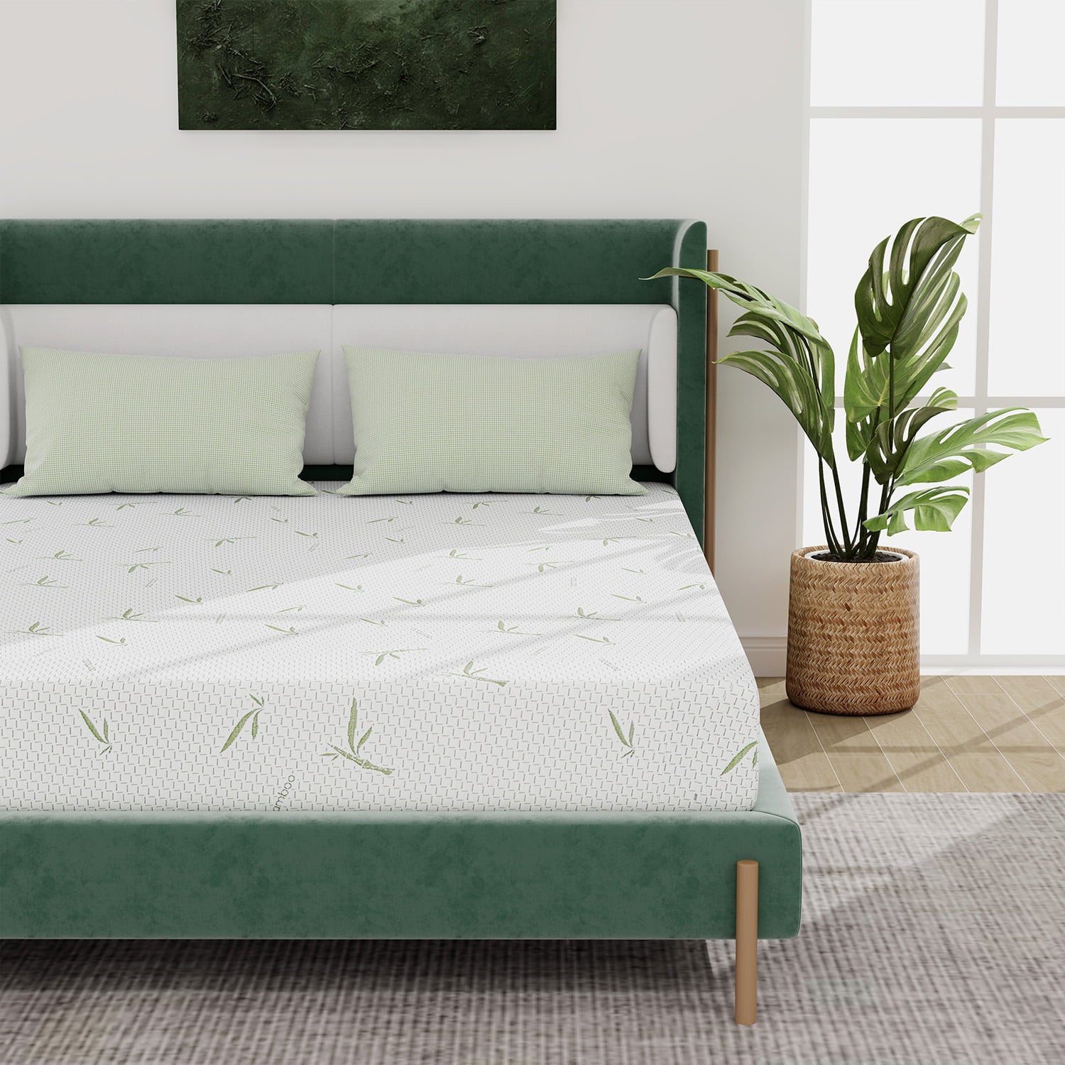 Twin Size Memory Foam Mattress with Bamboo Pattern Cover Breathable Bed Mattress in a Box. CertiPUR-US. Made in USA