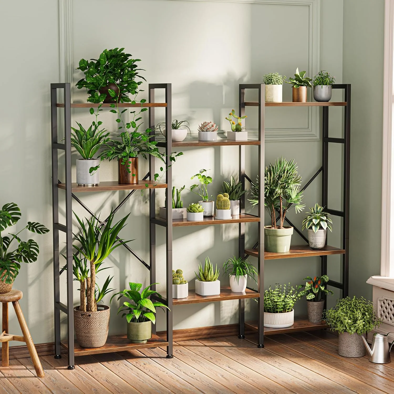 SUPERJARE Triple 4 Tier Bookshelf with 11 Open Display Shelves