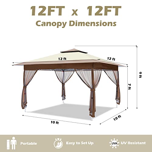 12'x12' Gazebo Outdoor Pop up Canopy Tent with Curtains and Shelter for Patio. Party & Backyard