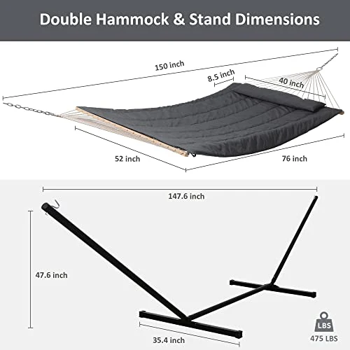 SUNCREAT Double Outdoor Hammock with Stand with Polyester Pad