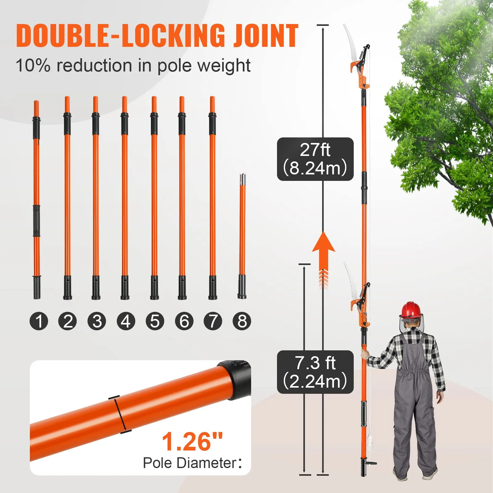VEVOR Manual Pole Saw. 7.3-27 ft Extendable Tree Pruner