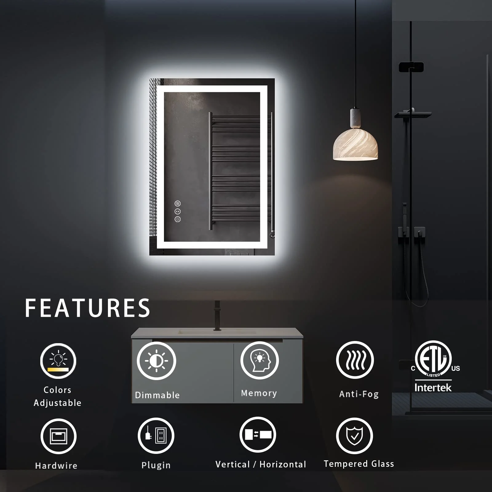 ODDSAN 24x36 LED Mirror for Bathroom. Lighted Vanity Mirror for Wall