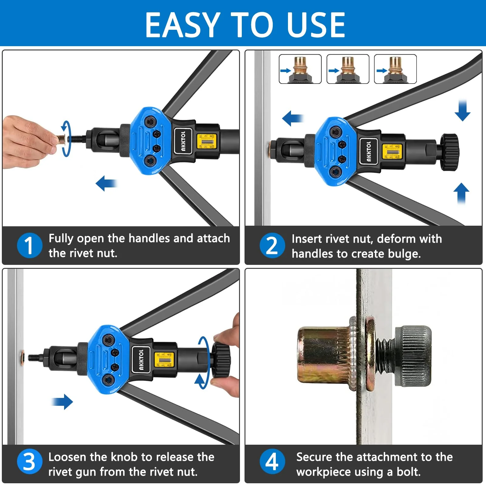 AKKTOL 16 Rivnut Tool Kit with 15 Metric and SAE Mandrels
