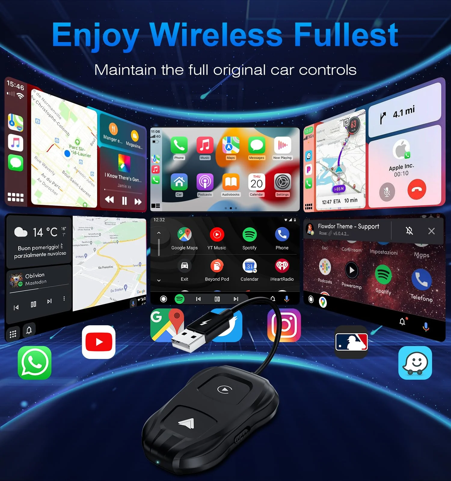 ITIDU Wireless Carplay/Android Auto Adapter. Plug & Play Setup