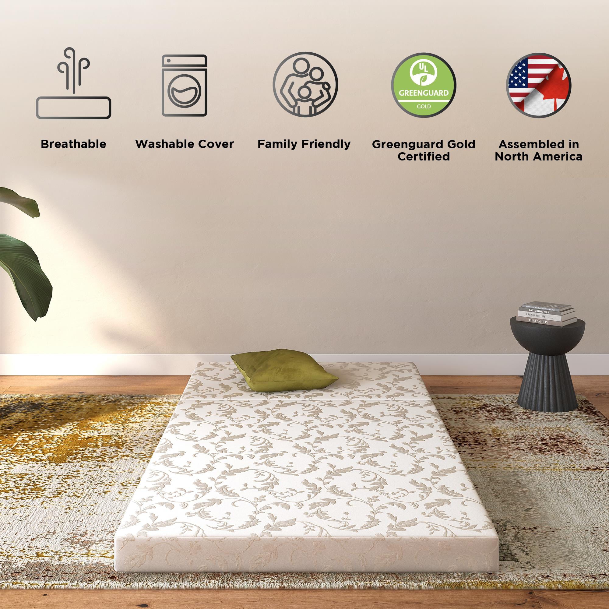 Aries 4-Inch Tri Folding Mattress with Carry Bag and Washable Cover. Twin Size