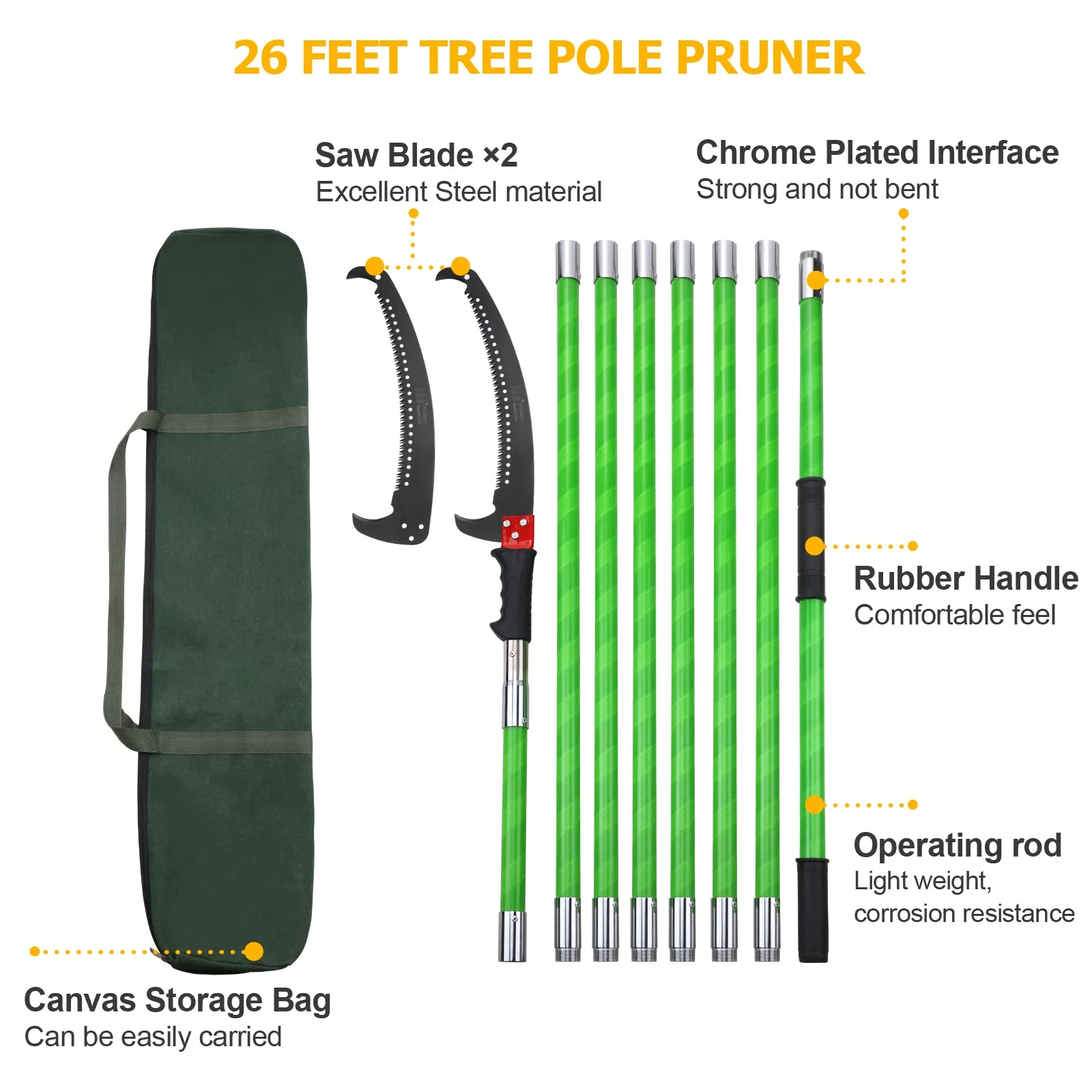Likeem 26 Feet Tree Pole Pruner Manual Branches Trimmer