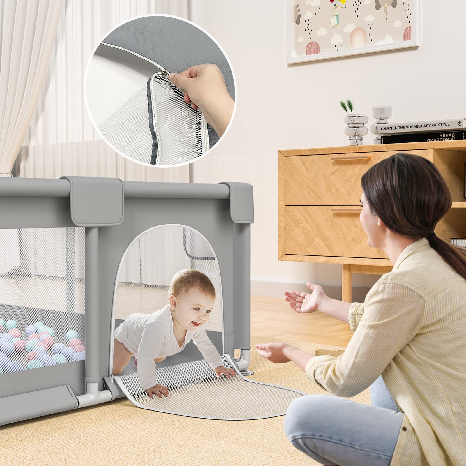 Zimmoo 79 ��71 Extra Large Baby Playpen with Zippered Door and Storage Bag