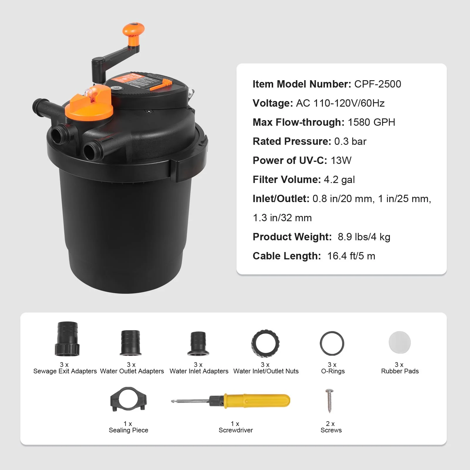 VEVOR Bio Pressure Pond Filter. Up to 1600 Gallons