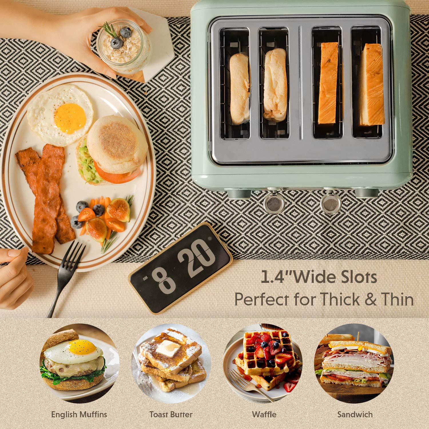 BUYDEEM Stainless Steel 4 Slice Toaster. Extra Wide Slots