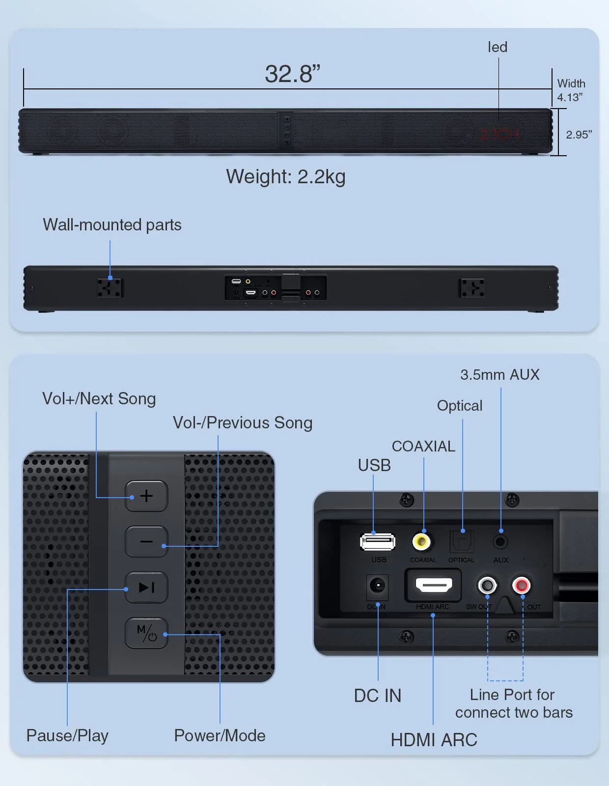 Puxinat 2 in 1 Separable Sound Bars for TV