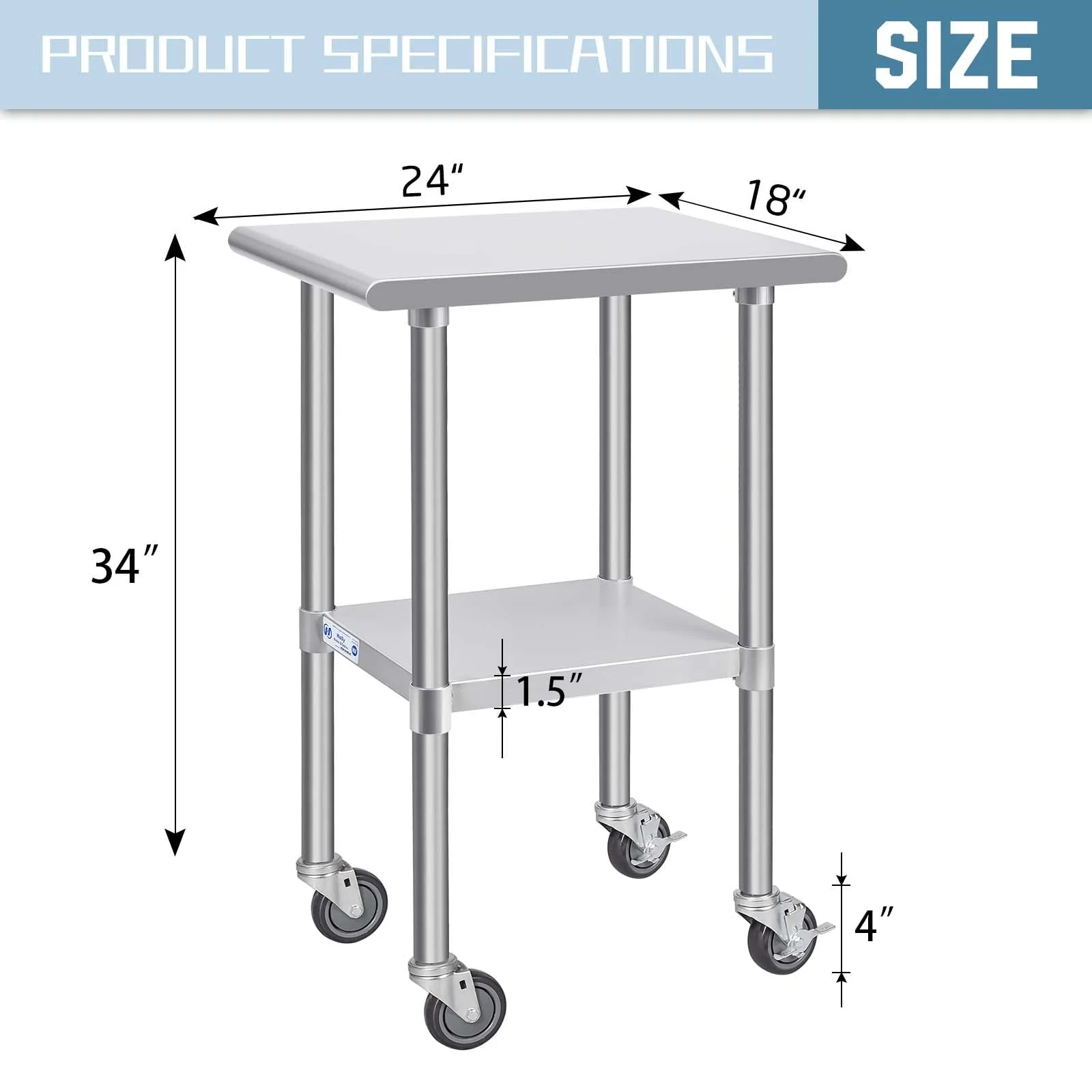 Hally Stainless Steel Table for Prep & Work 24 x 18 Inches