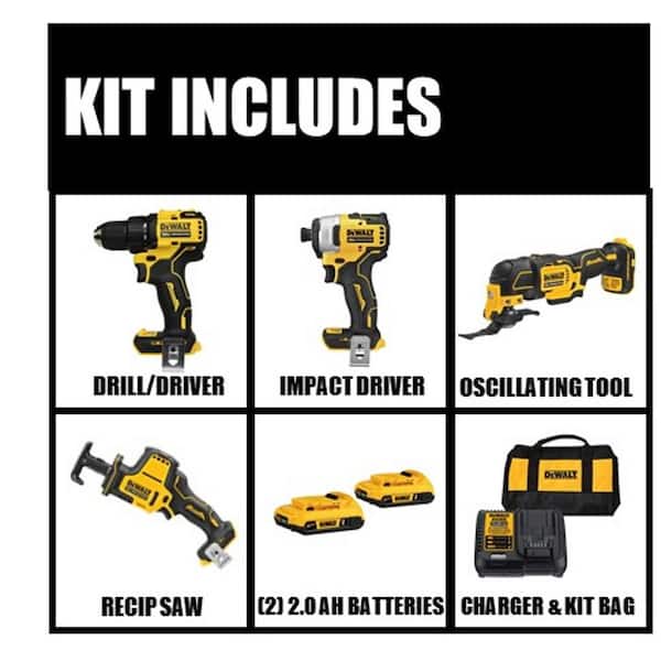 ATOMIC 20V MAX Cordless Brushless 4 Tool Combo Kit. (2) 2.0Ah Batteries. Charger. and Bag