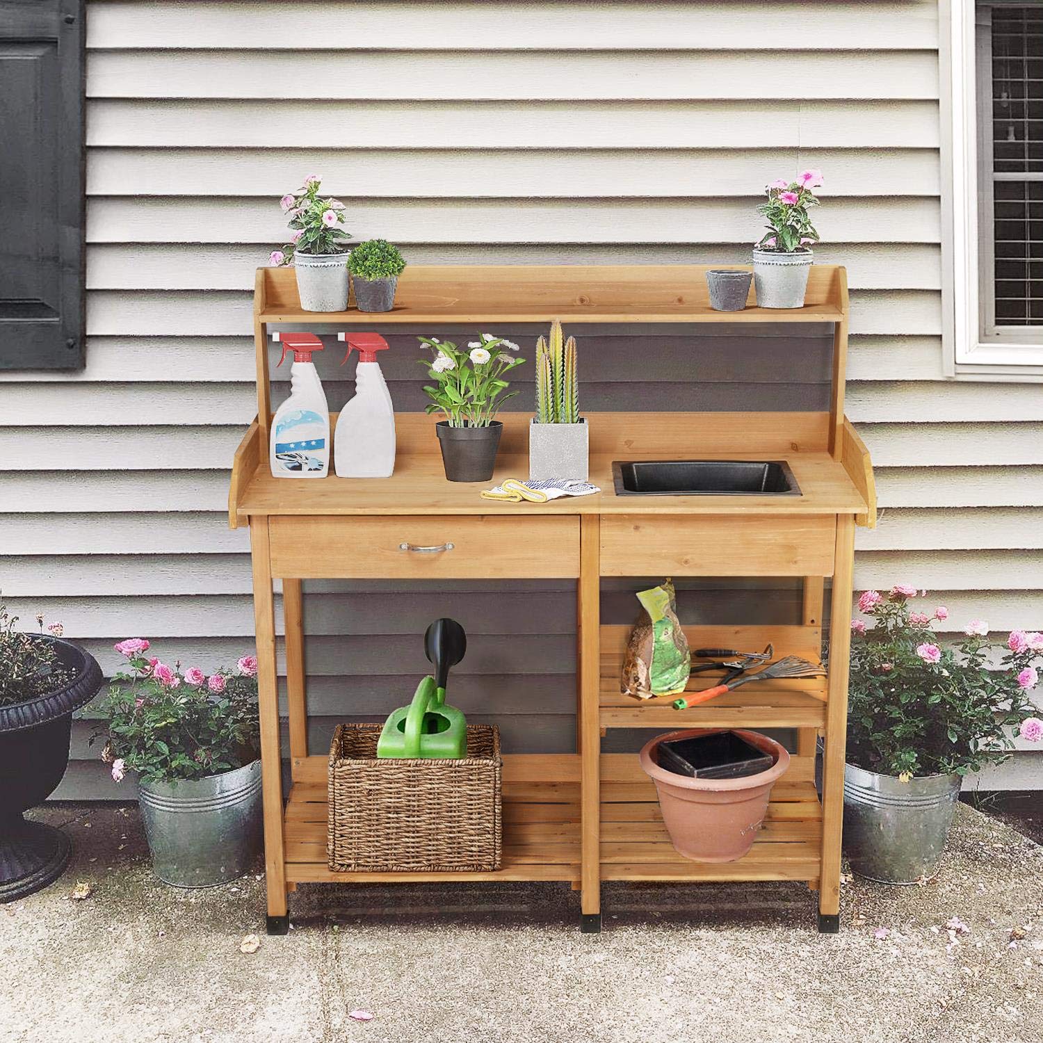 Topeakmart 45.2x17.7x47.6'' Potting Benches Outdoor Potting Table