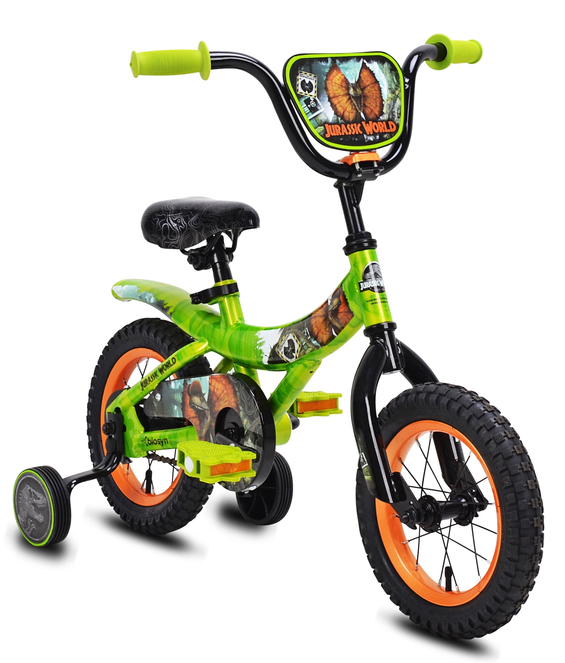 World? 12-inch Raptor Boy's Bicycle with Training Wheel. Green and Orange